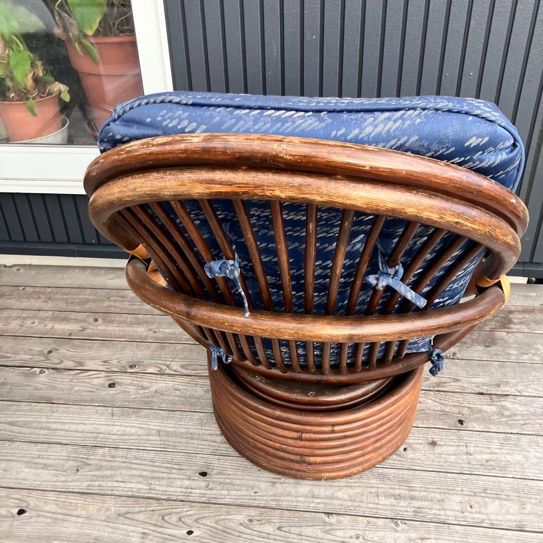 ① 昭和レトロ 回転式ラタンチェア ラウンドソファ エッグチェア アームチェア