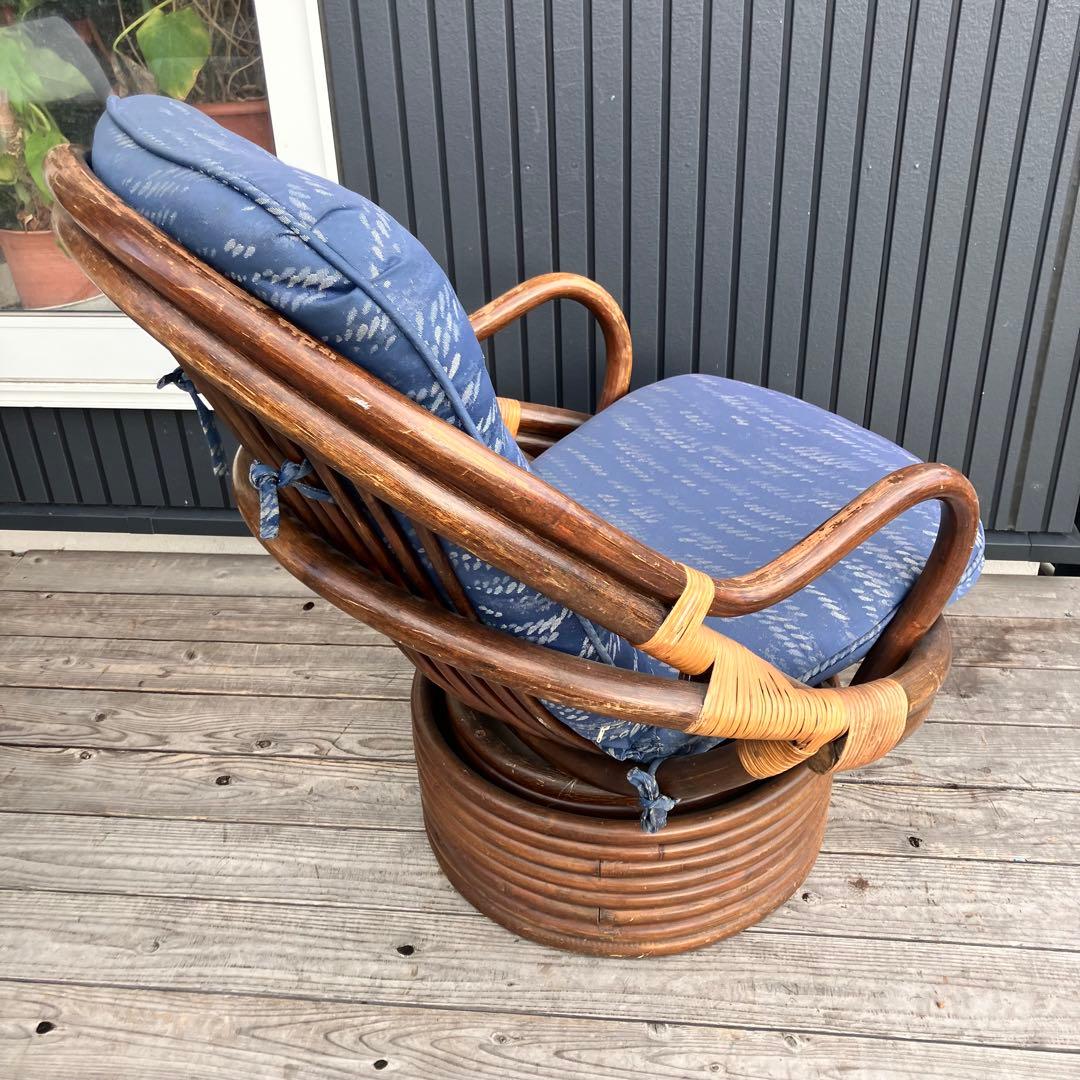 ① 昭和レトロ 回転式ラタンチェア ラウンドソファ エッグチェア アームチェア