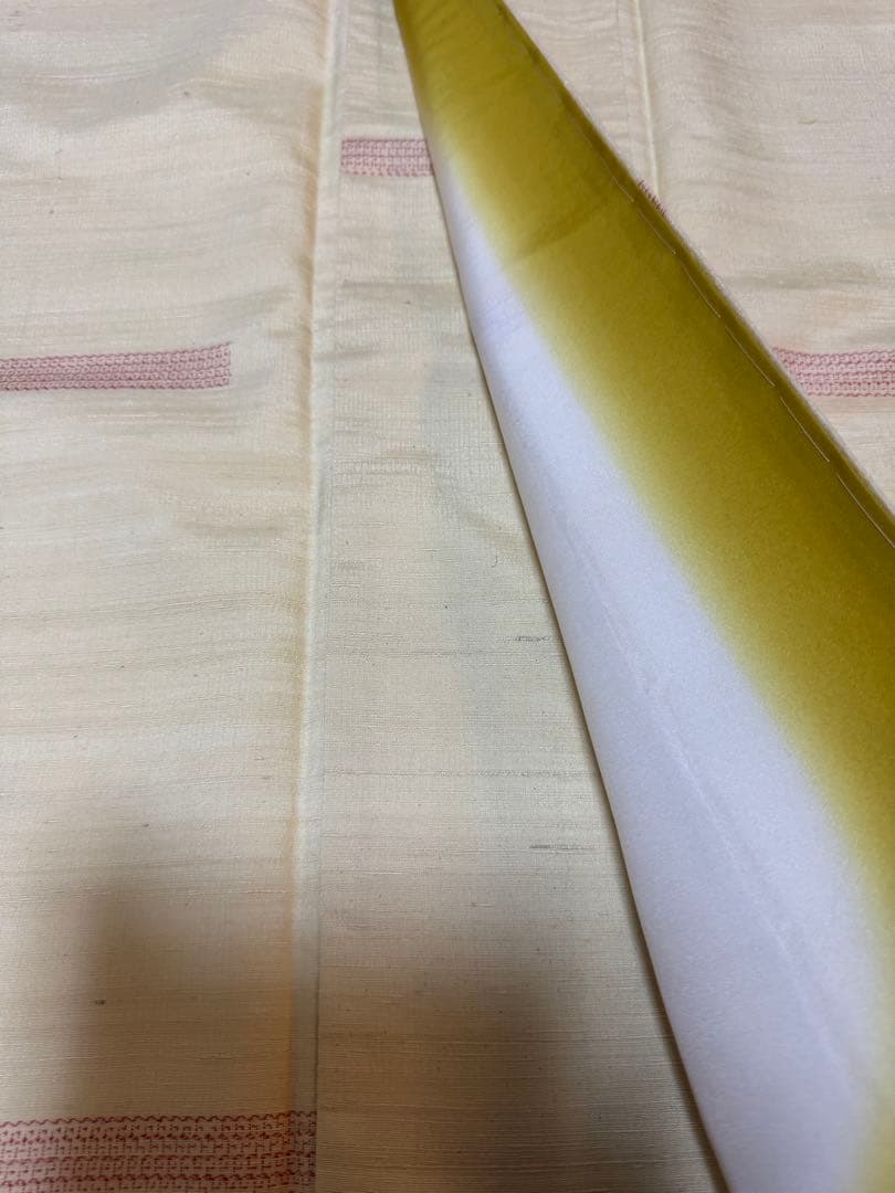 【銘品新品】西陣織染匠「美吉」小千谷紬 玉糸手引き真綿 生なり糸「亀甲絣橫段裂織