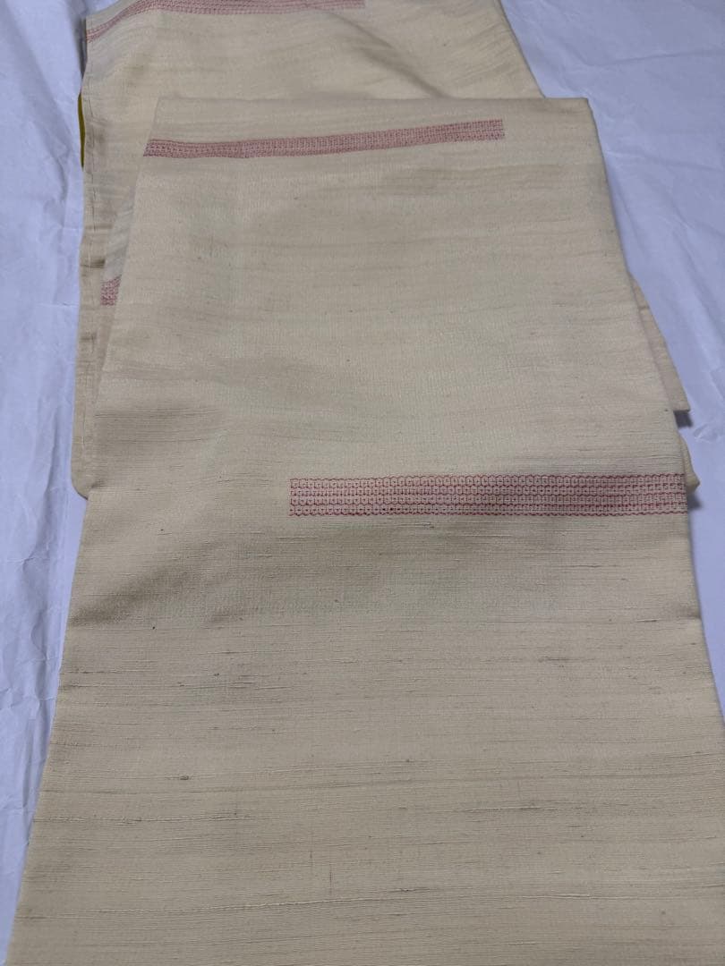 【銘品新品】西陣織染匠「美吉」小千谷紬 玉糸手引き真綿 生なり糸「亀甲絣橫段裂織