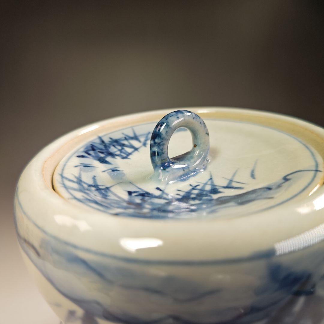 イ459 水指『水野菊晃作』『染付瓢形水指竹林仙人図　共箱　美濃焼』茶道具