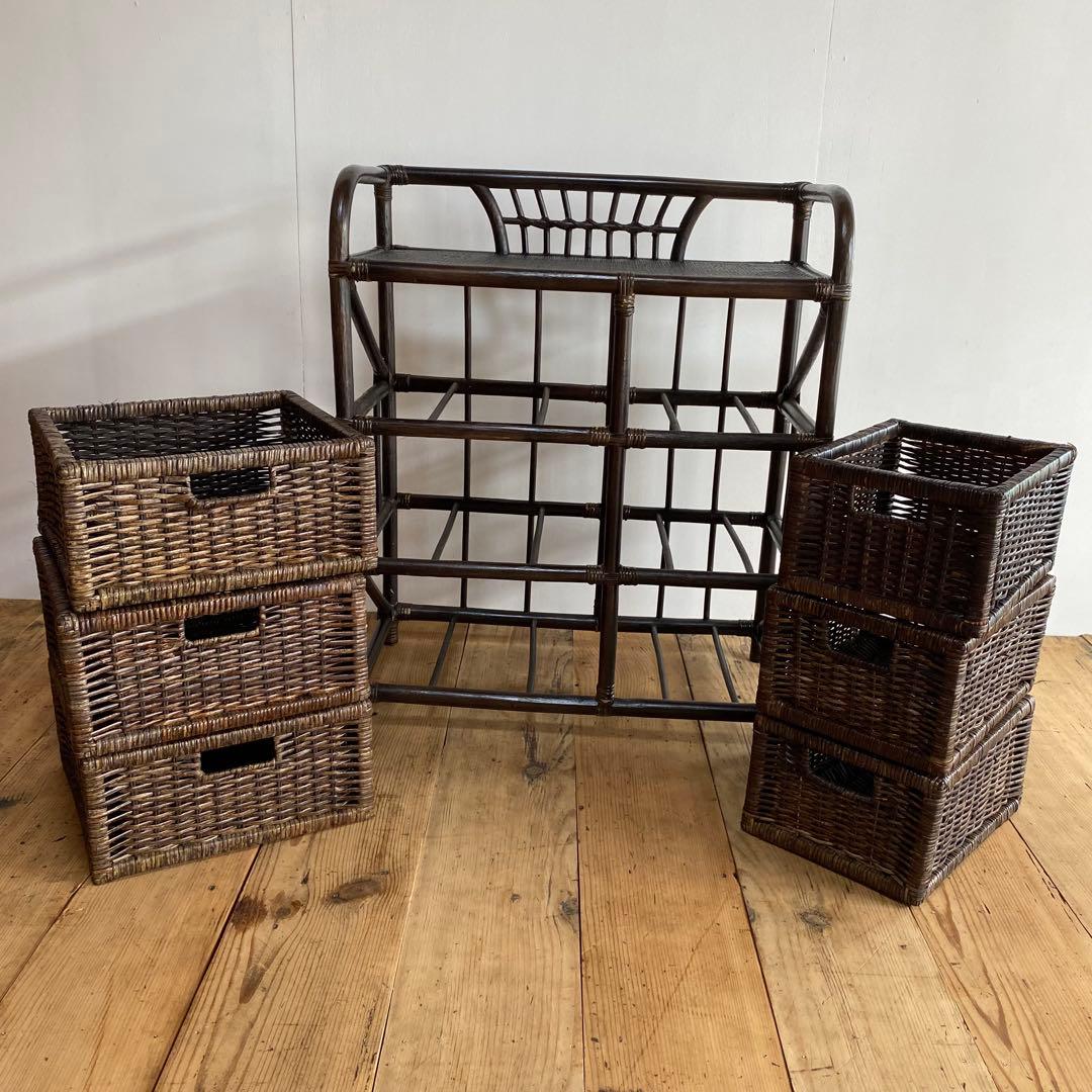 ヴィンテージ ラタン チェスト 藤 6杯 昭和レトロ z737