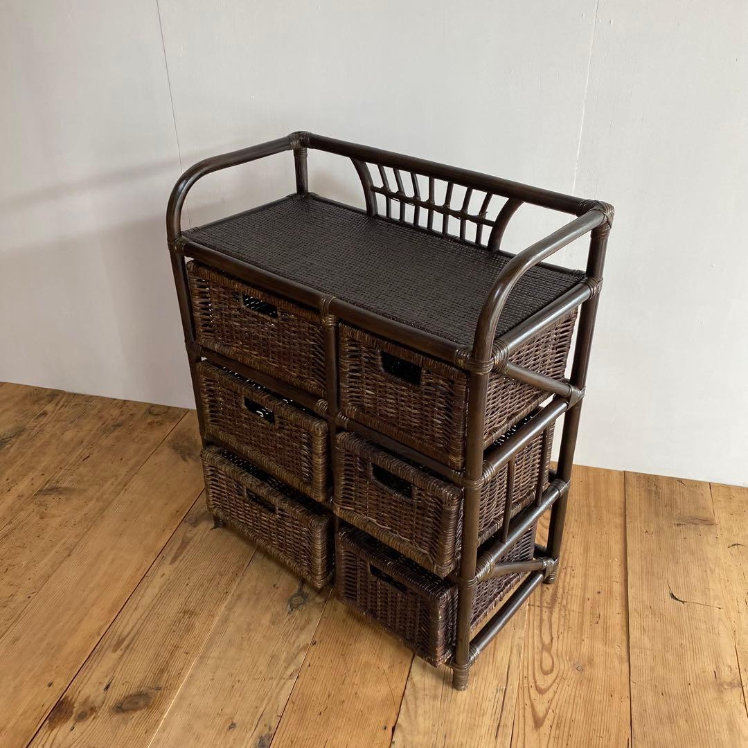 ヴィンテージ ラタン チェスト 藤 6杯 昭和レトロ z737