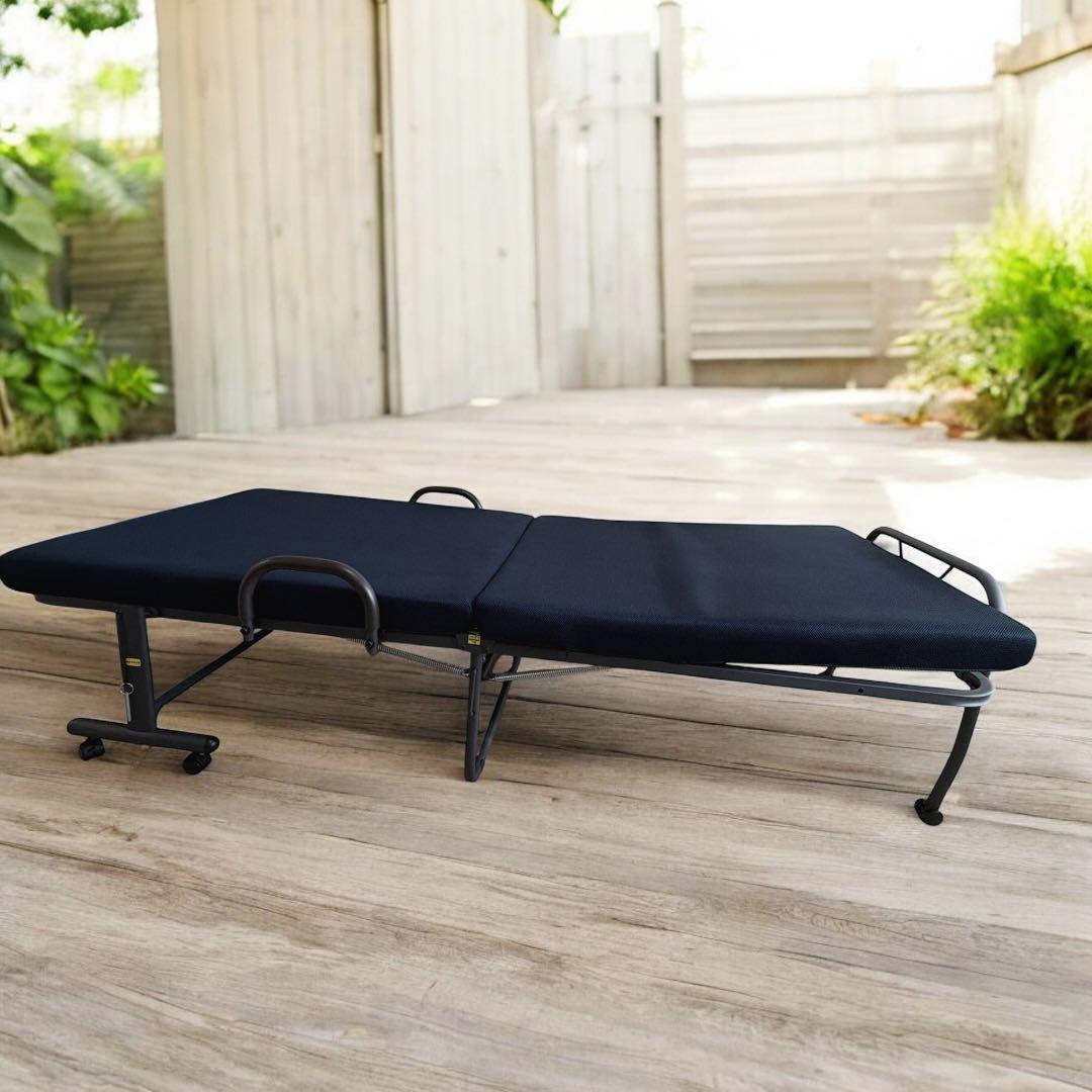 折り畳み高反発ベッド ネイビー スチールフレーム たのメル便