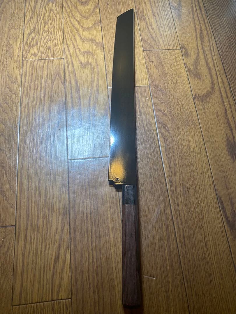 V金本焼 先丸タコ引包丁 和包丁 本焼 反り有り　刃渡り　尺一　 鏡面 鞘