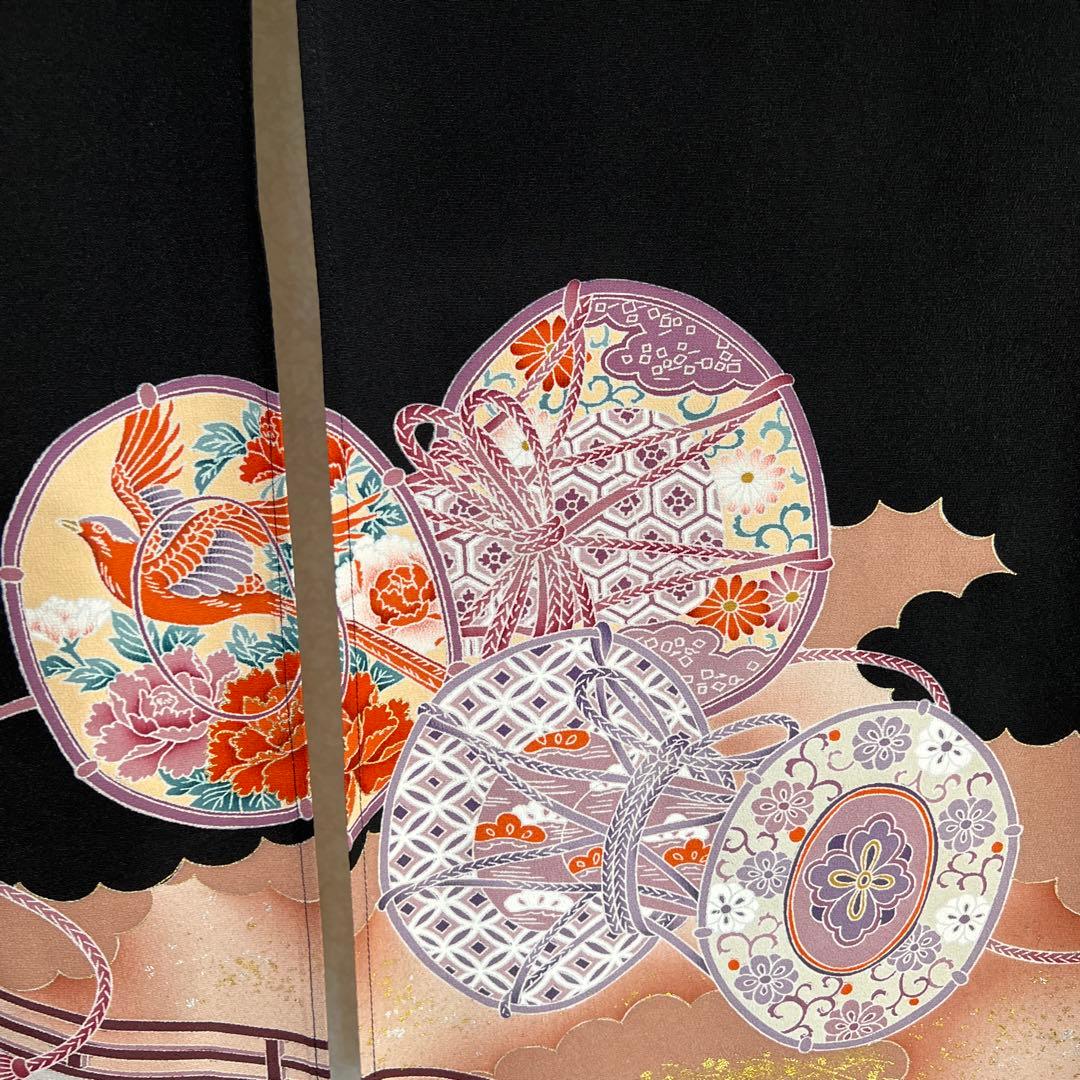 黒のれん 花柄 和風模様