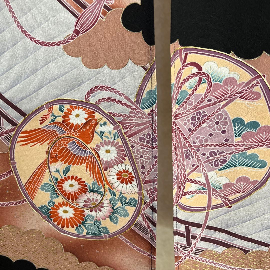 黒のれん 花柄 和風模様