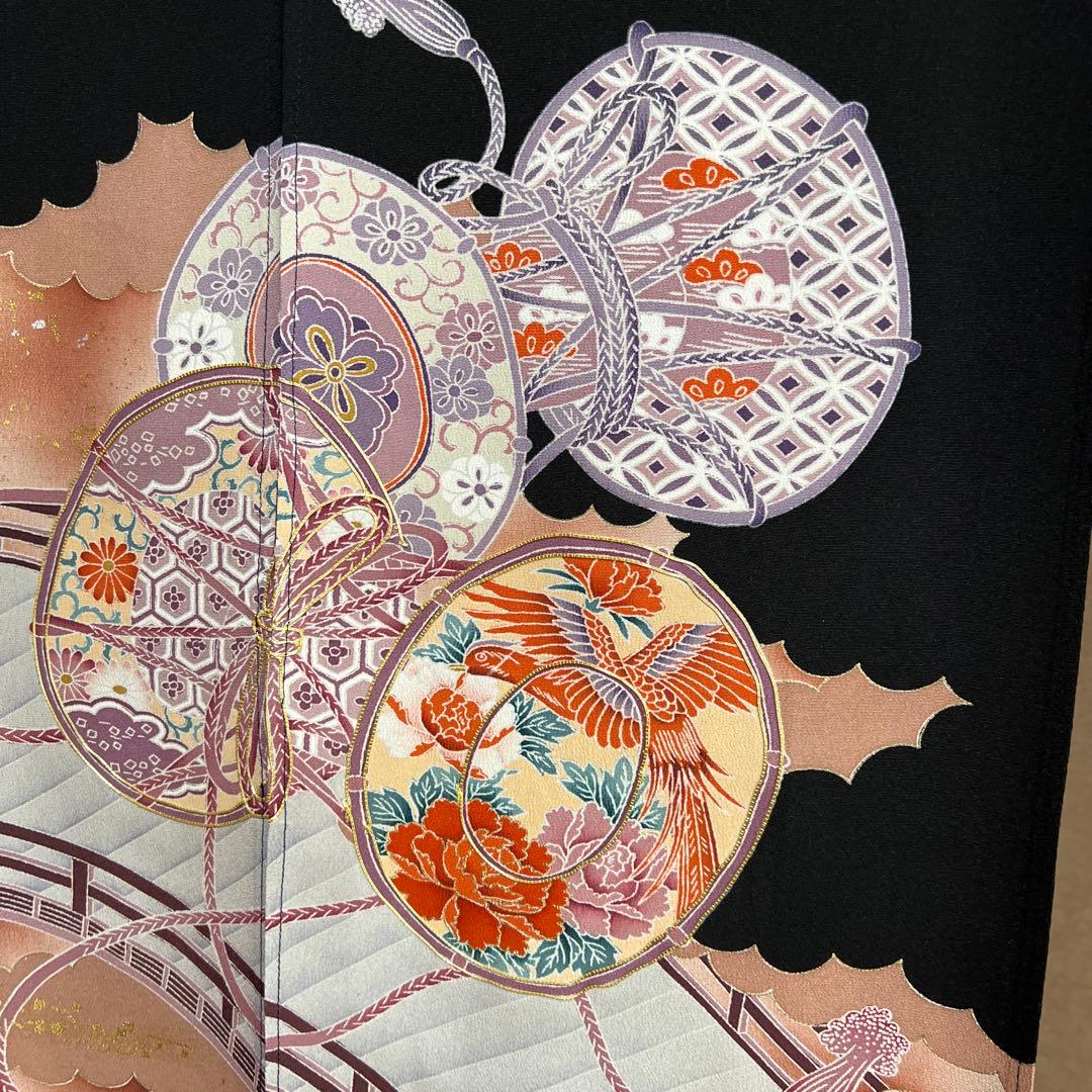 黒のれん 花柄 和風模様