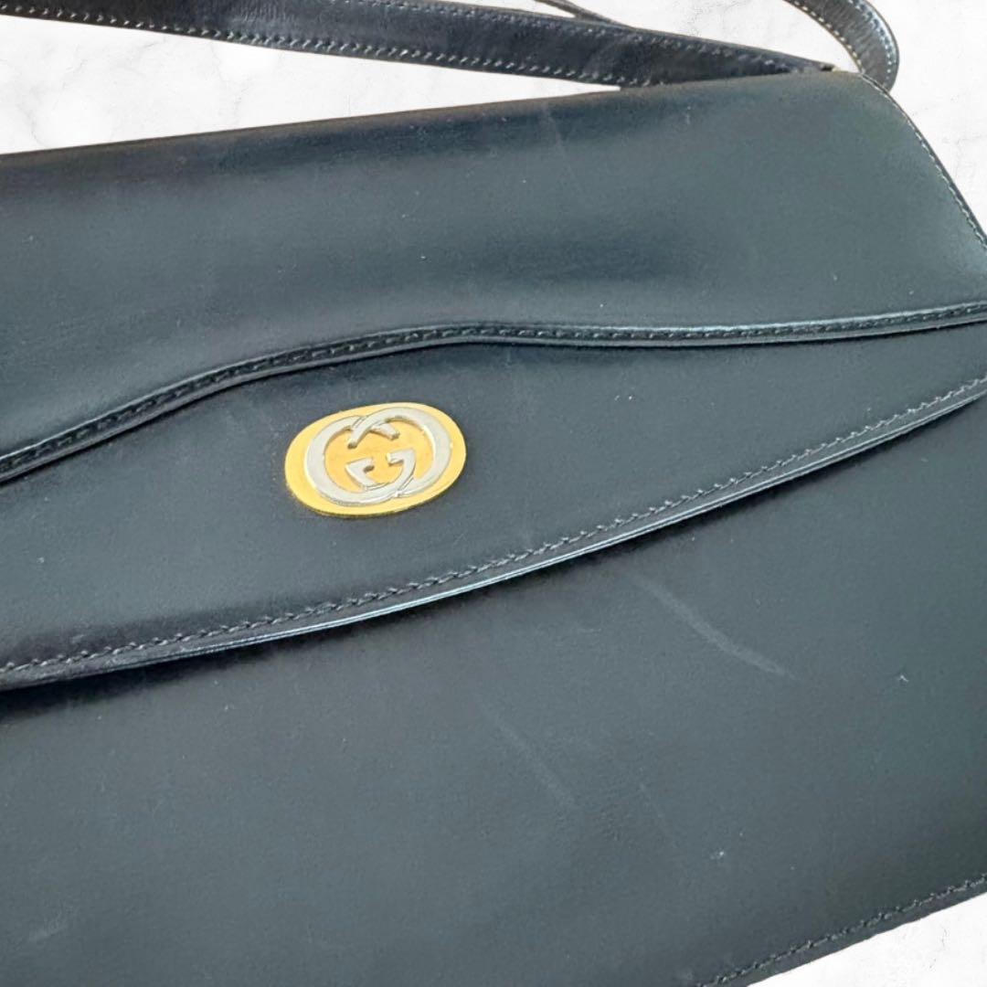 【希少】 グッチ 紋章 クレストチャーム ショルダーバッグ クラッチ 黒