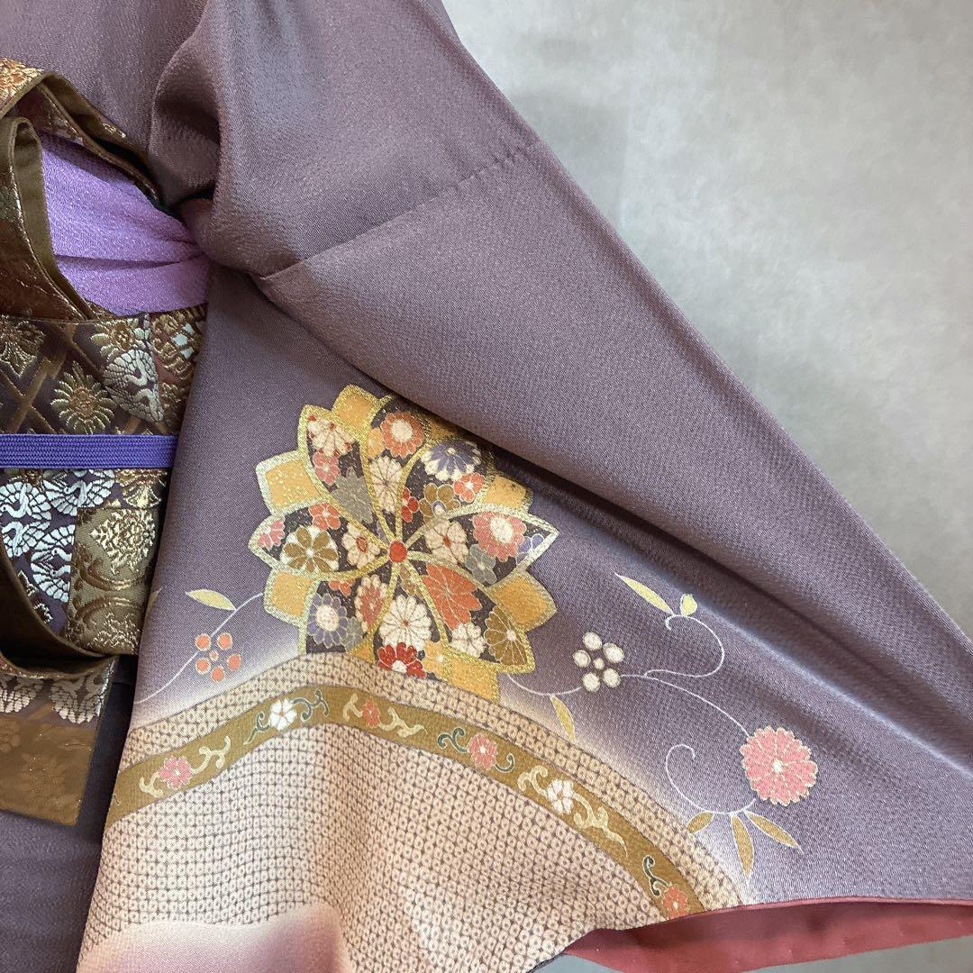 訪問着　フルセット　着物　正絹　ロング丈　しつけ付き　友禅　裄丈66 縮緬G7