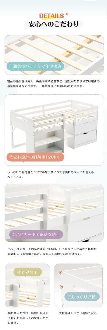 新作限定価格❣ロフトベッド シングル ロータイプ ハシゴ すのこ 引き出し 本棚