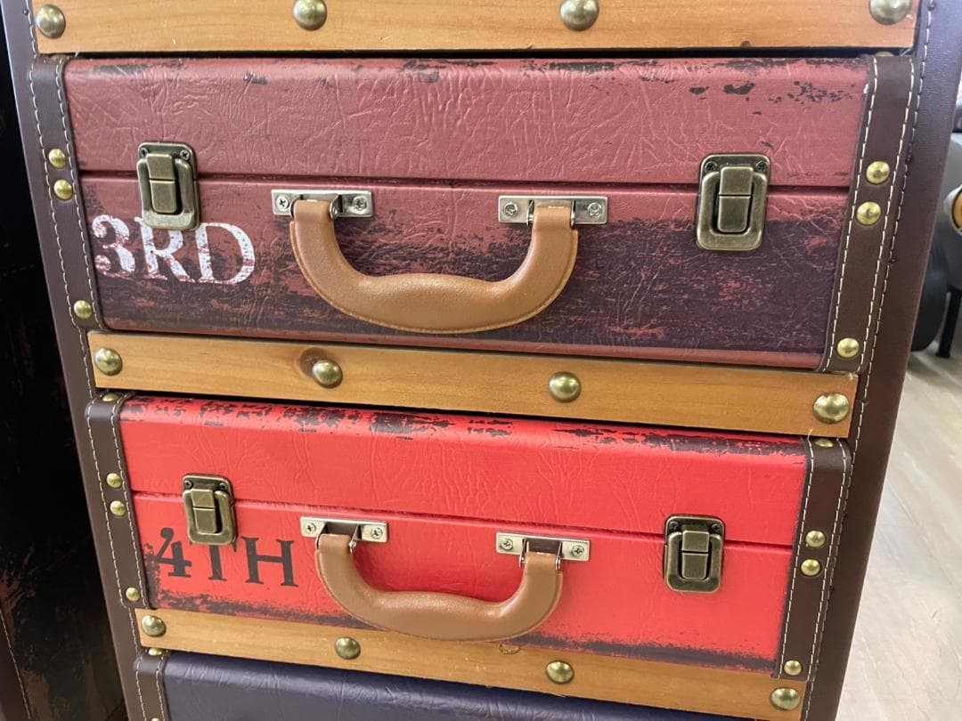 5段チェスト　棚　インダストリアル　収納　引出し　トランク　レトロ　おしゃれ