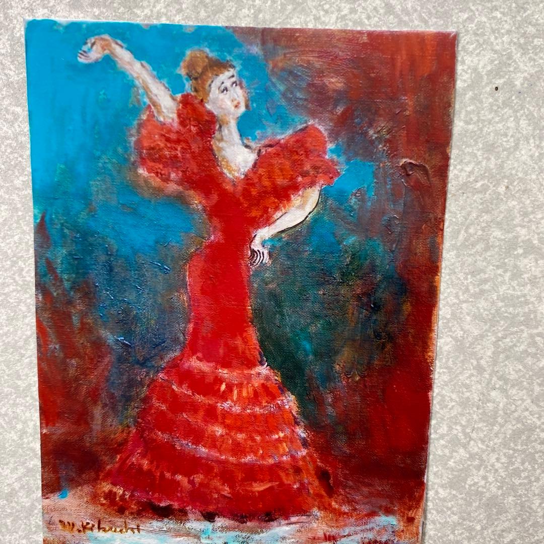 絵画　油彩画　油絵　「フラメンコ」F4号　額付き　美品　渡仏　送料無料