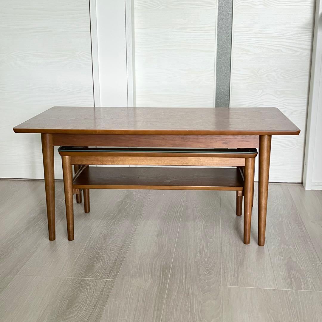 木製ローテーブル　ガラステーブル　セット　直接引取歓迎