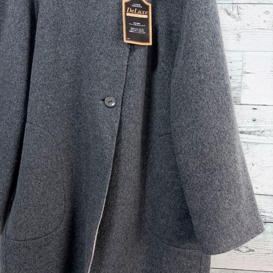 ☆大きいサイズ・4L☆レリアン　ウールコットンコート　ほぼ未使用　グレー