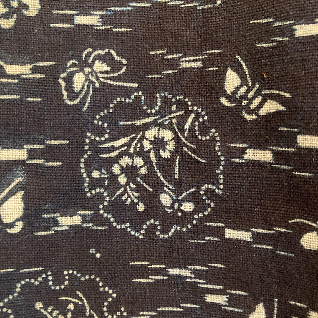 古布　両面染め　型染　藍染　蝶々　竹に雀　撫子　菊