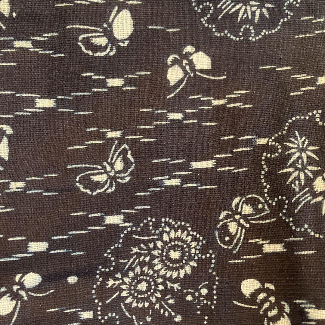 古布　両面染め　型染　藍染　蝶々　竹に雀　撫子　菊