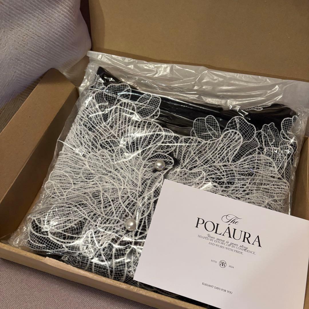 poláura ポローラ レースフリルカーディガン ブラック