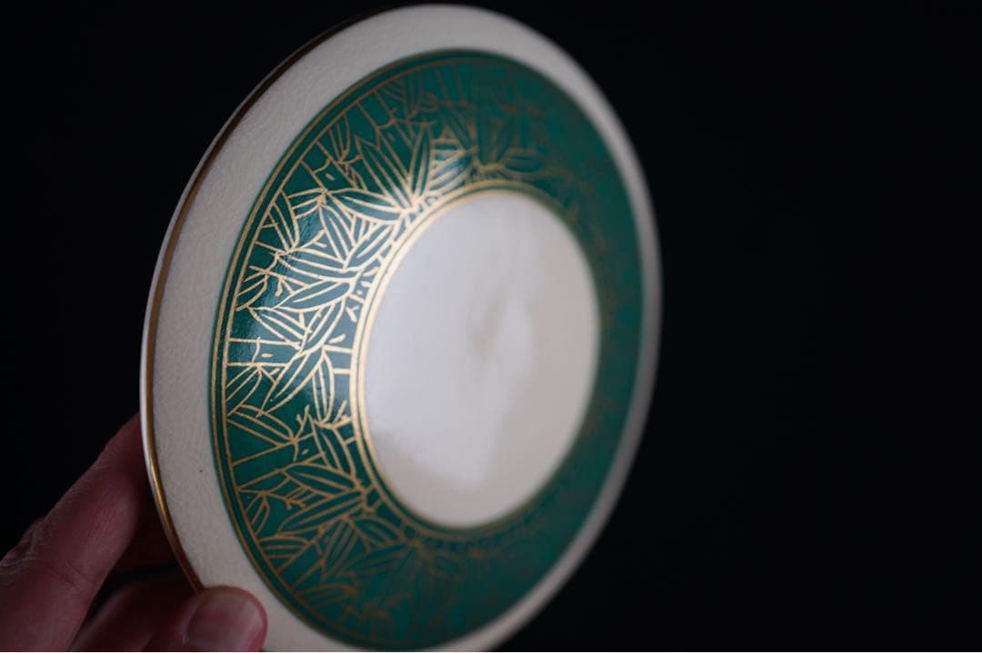 田中宝泉 緑地 竹 水次 共箱 茶道具