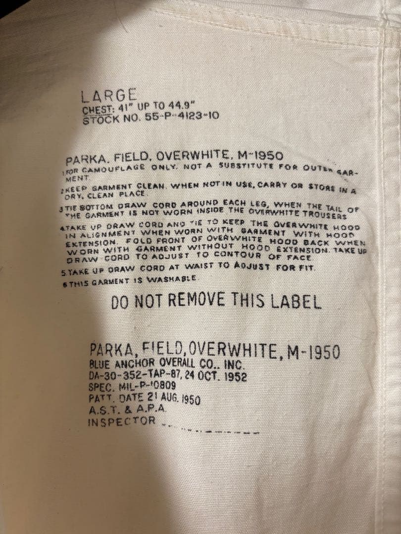 M-1950 ホワイト  parka Lサイズ