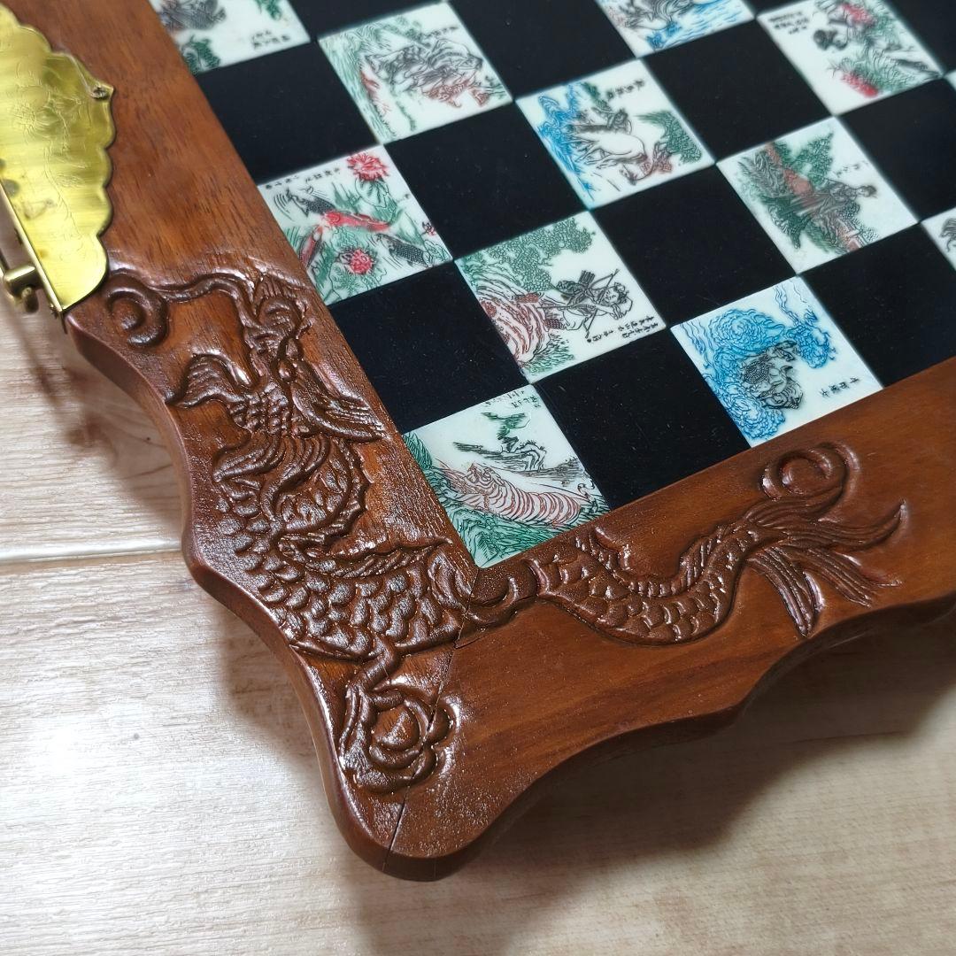 アンティーク木製チェスボード ヴィンテージ 手彫り 木彫り チェス ボード 新品