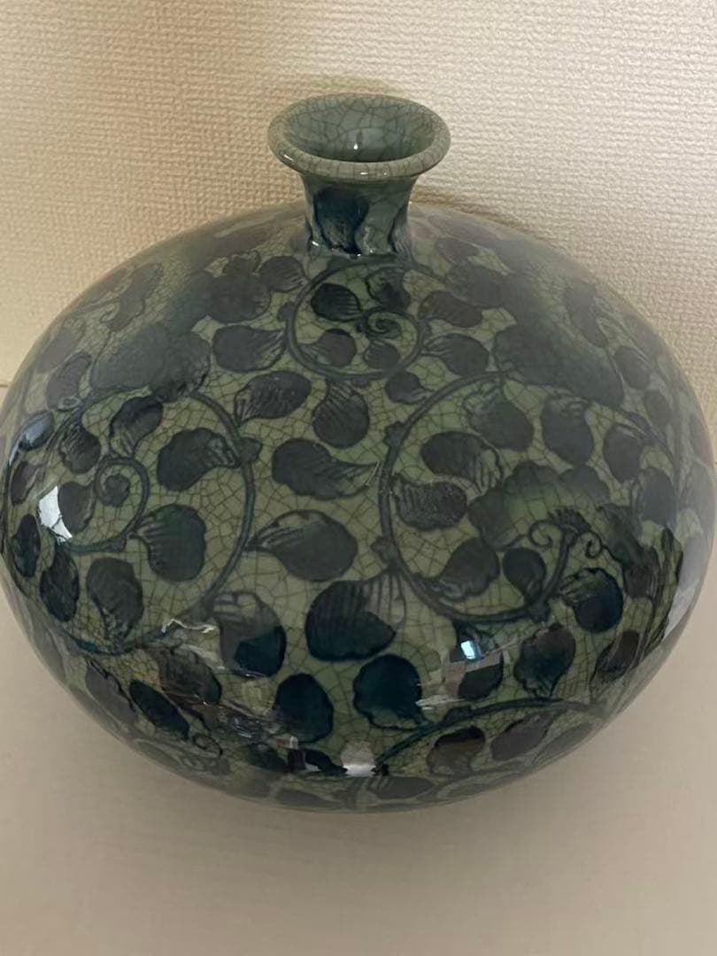 有田燒 伝統の染錦牡丹唐草花瓶 壺 時代物