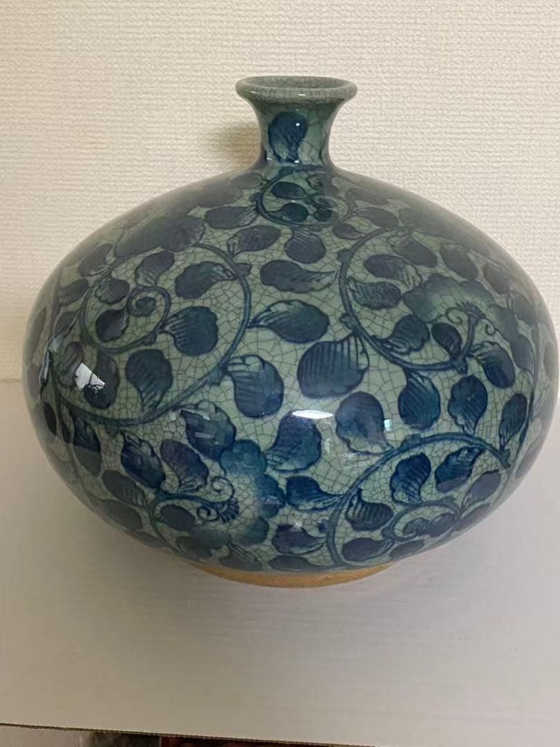 有田燒 伝統の染錦牡丹唐草花瓶 壺 時代物