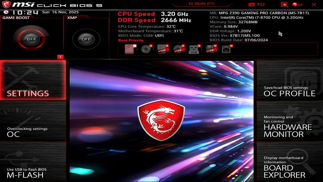 マザーボード msi MPG Z390 GAMING PRO CARBON