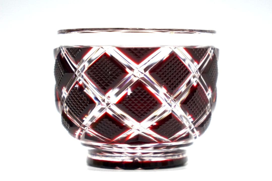 薩摩ガラス工芸 紅被せガラス 切子猪口 尚古集成館監修 復刻 元箱 酒器ぐい呑み