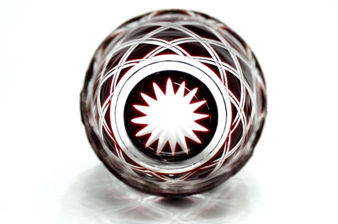 薩摩ガラス工芸 紅被せガラス 切子猪口 尚古集成館監修 復刻 元箱 酒器ぐい呑み