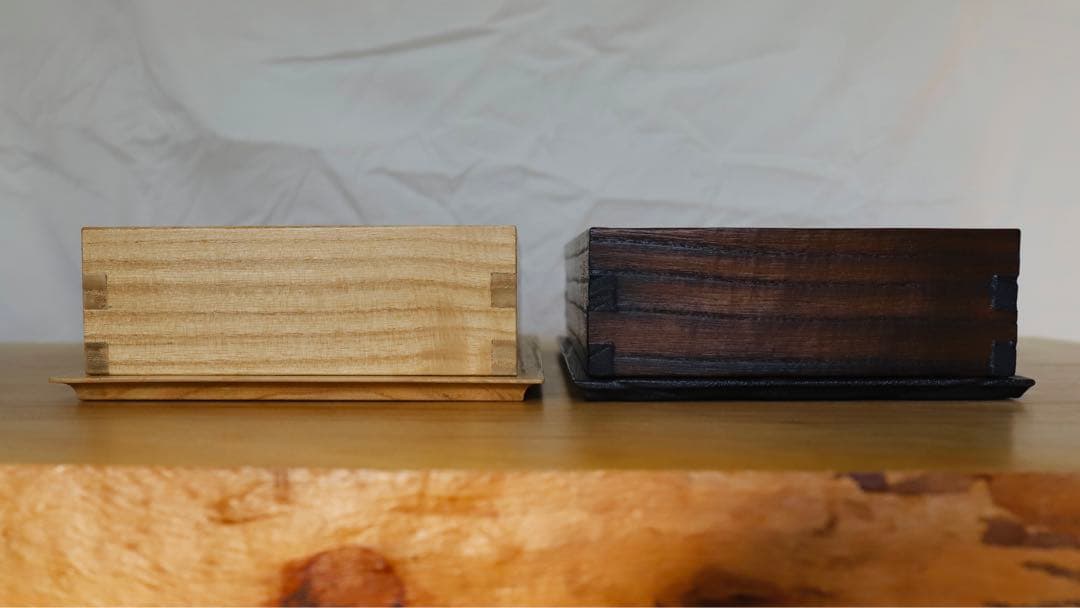 桐のティッシュケース　焼桐カラー