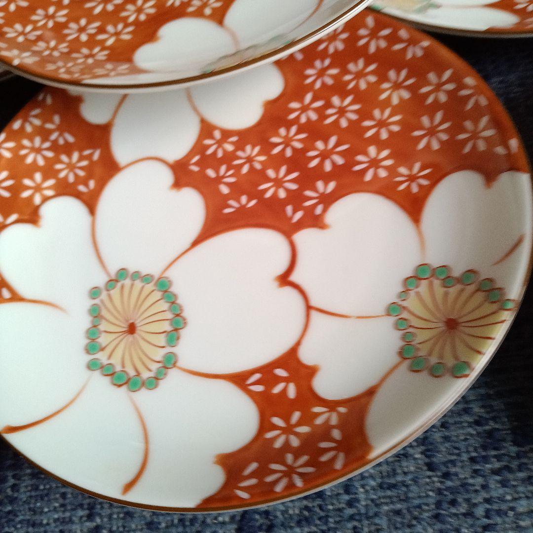 香蘭社　赤繪町工房　銘々皿5枚　山茶花柄