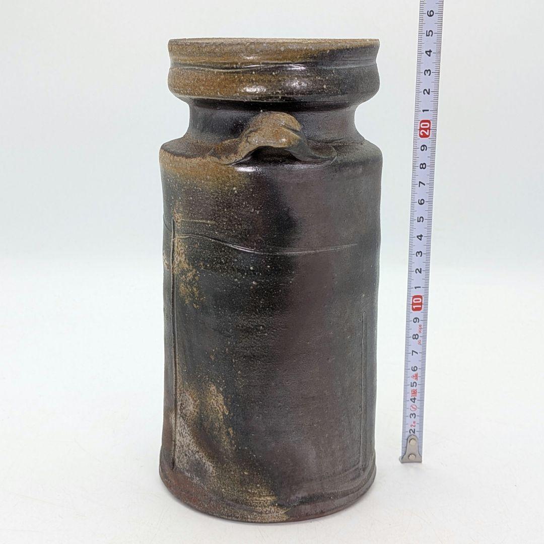 石田安弘 備前焼 耳付花入 共箱共布栞 花器 フラワーベース 花瓶 華道具 花生