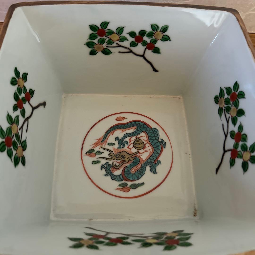 平安静山造　赤絵萬暦枡　水指　富田静山　茶道具　蓋付き