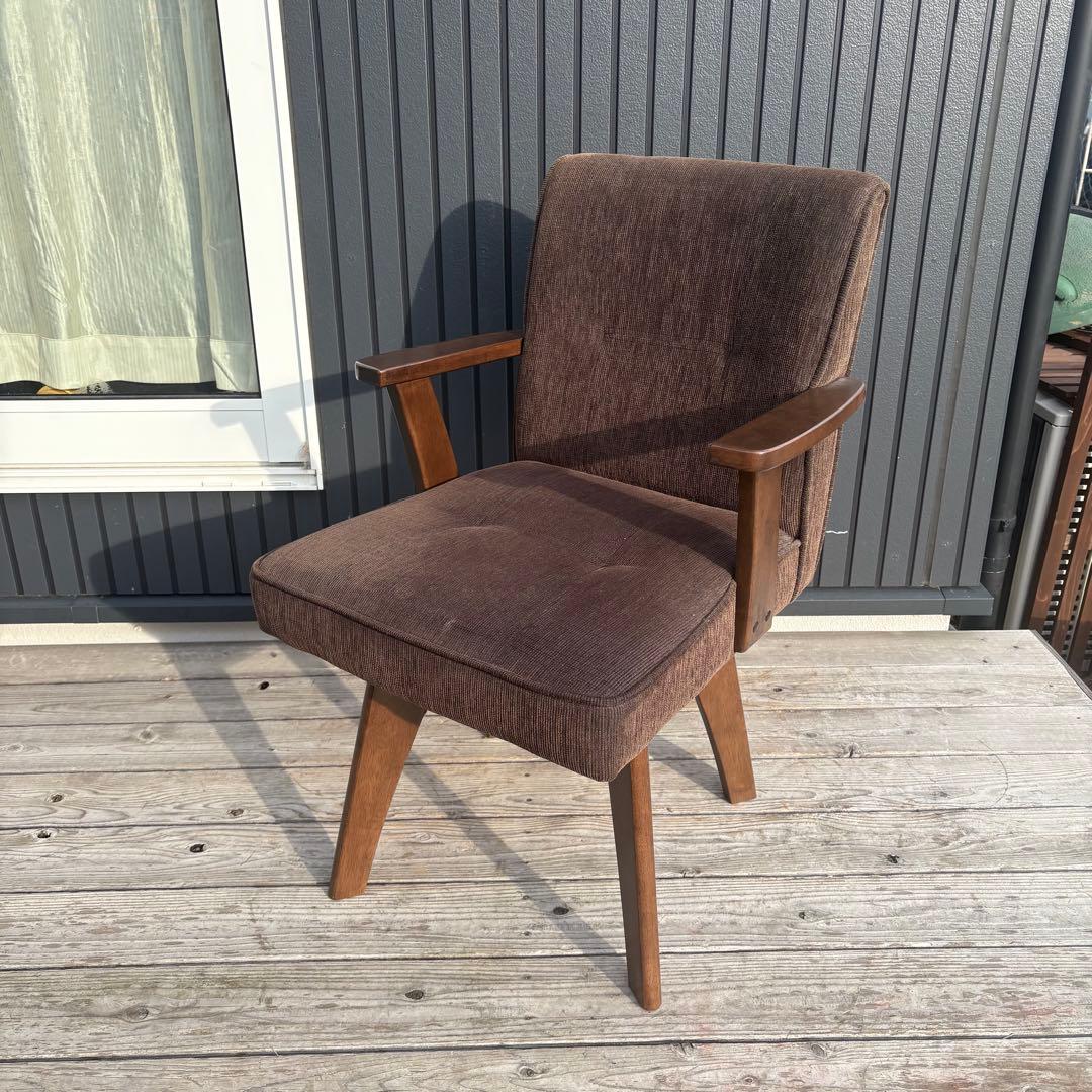 ①北欧レトロ 山善 回転式 天然木製椅子 アームチェア ダイニングチェア コタツ