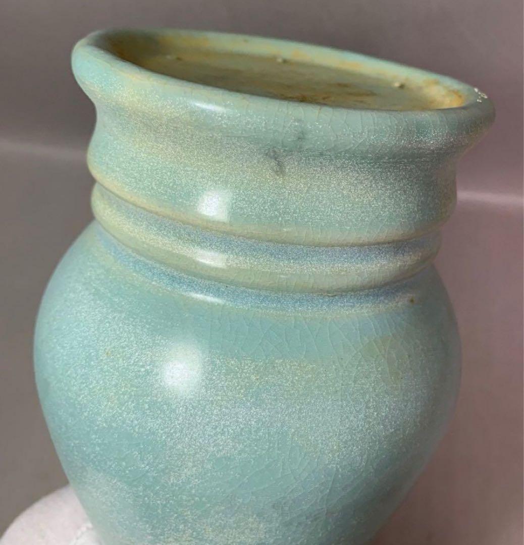 中国 四大名窯宋代汝窯天青釉 莲花口双耳花瓶 がギザギザの瓶