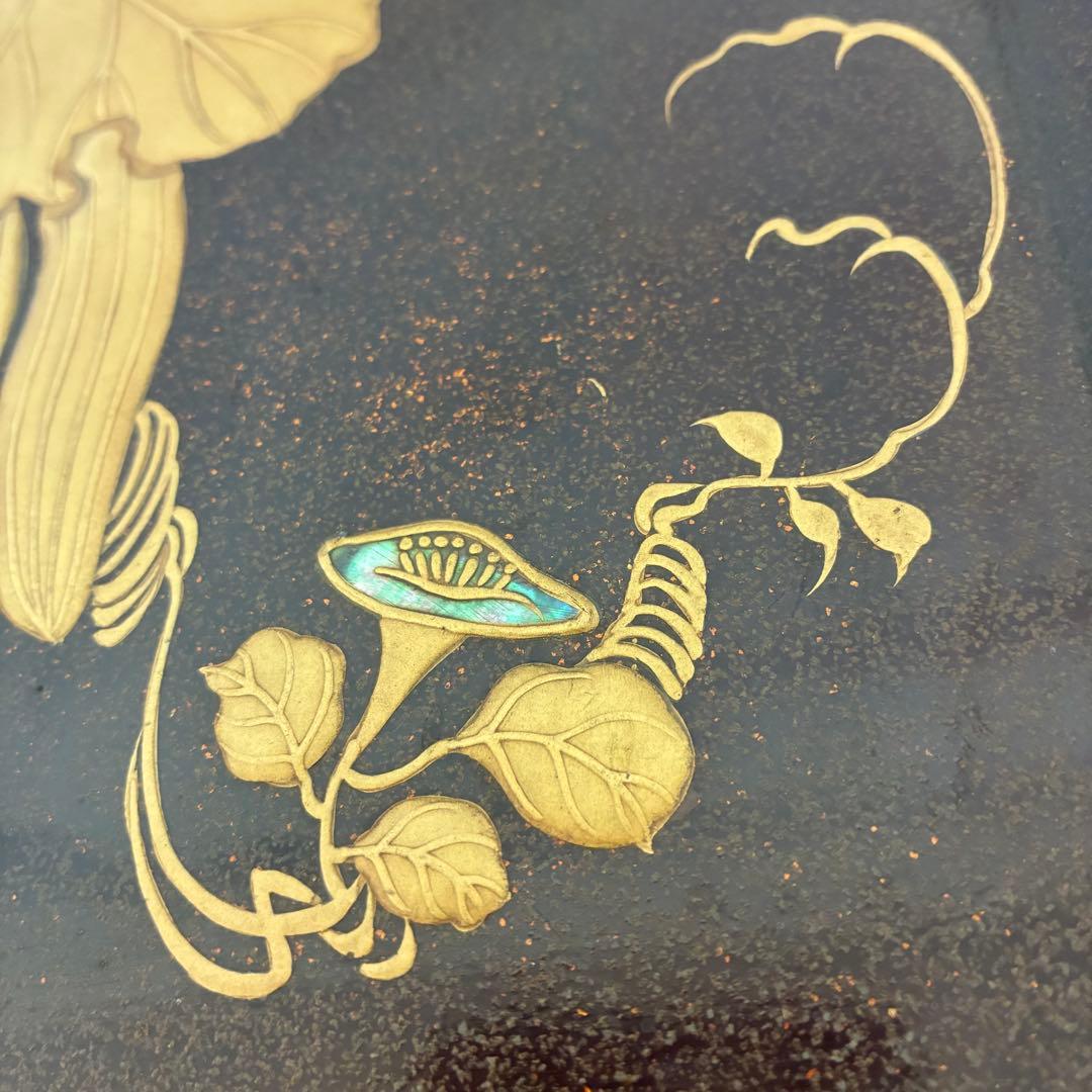 蒔絵 四方盆 へちま 螺鈿 共箱 木製 蒔絵盆 香盆 茶道具 骨董品