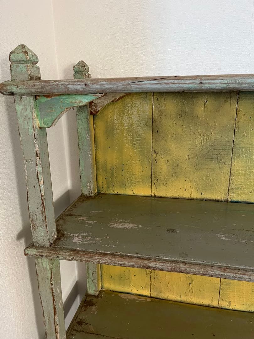 金時商店　　アンティーク風 緑色木製オープンシェルフ