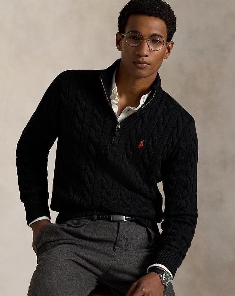 正規品 ラルフローレン ハーフジップ ケーブルニット ブラック M QRタグ付き