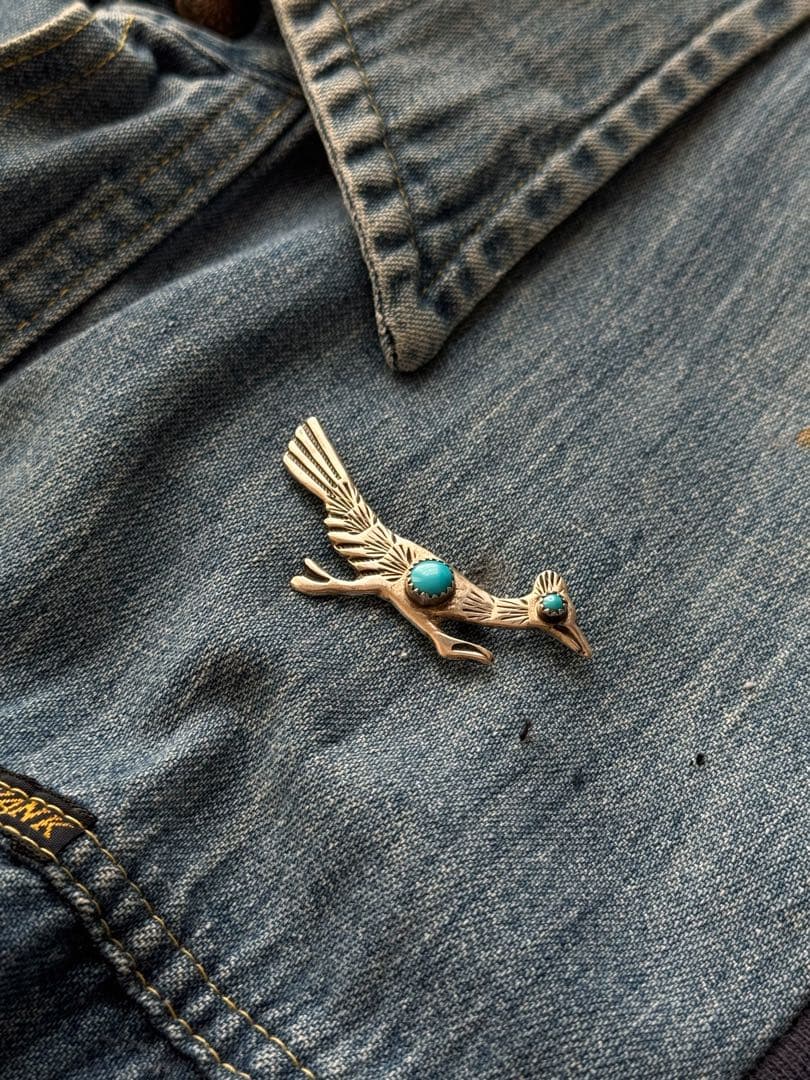 60s ビンテージ ナバホ ターコイズ ロードランナー シルバー ピン ブローチ