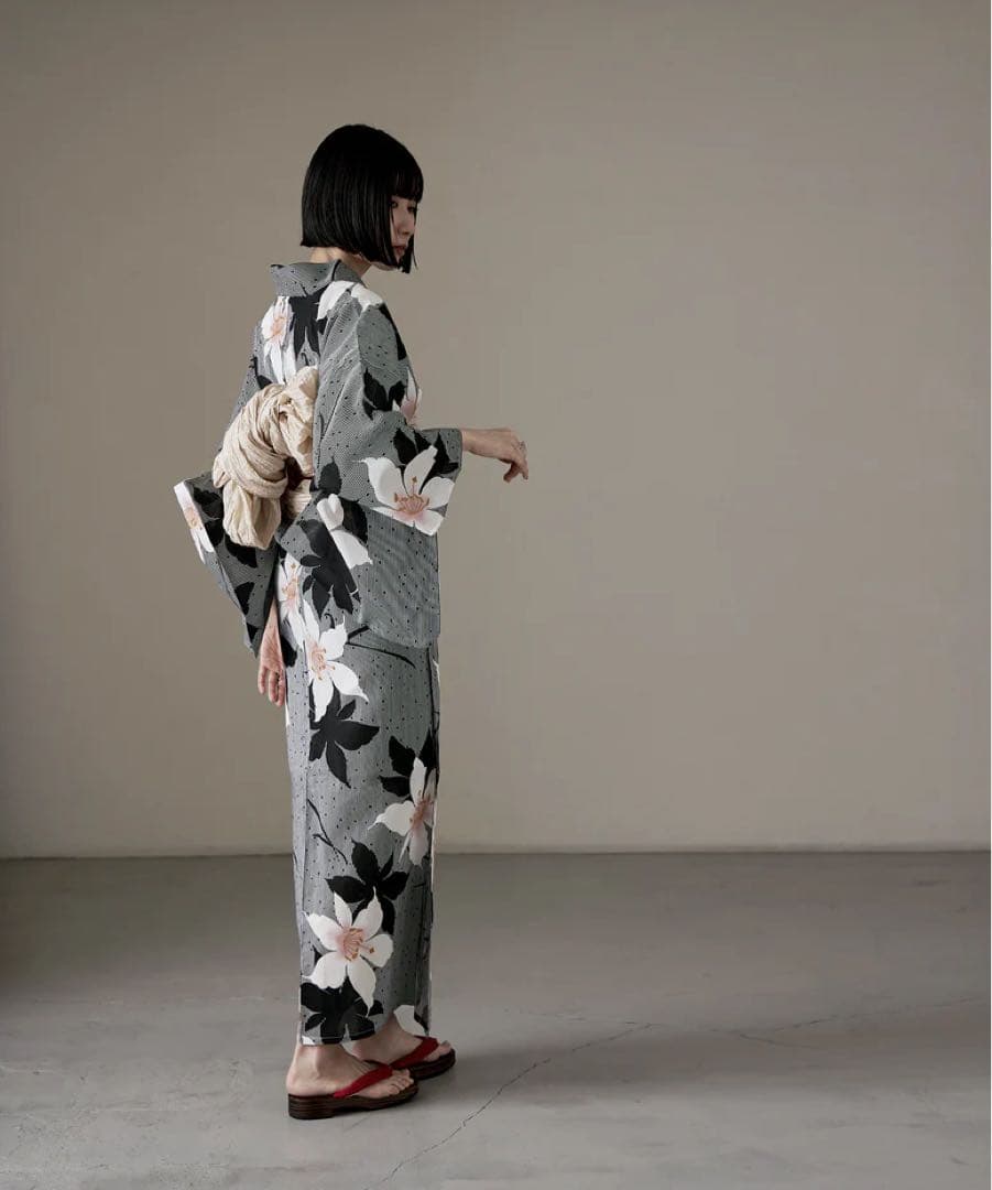 asaka 花柄×ドット　レトロ浴衣・兵児帯セット