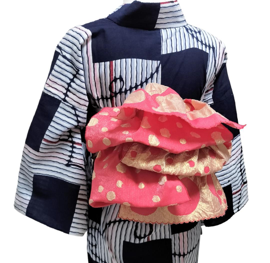 【兵児帯】猫ドット　ツモリチサト　浴衣帯 　ねこ 水玉 赤 レッド 大人