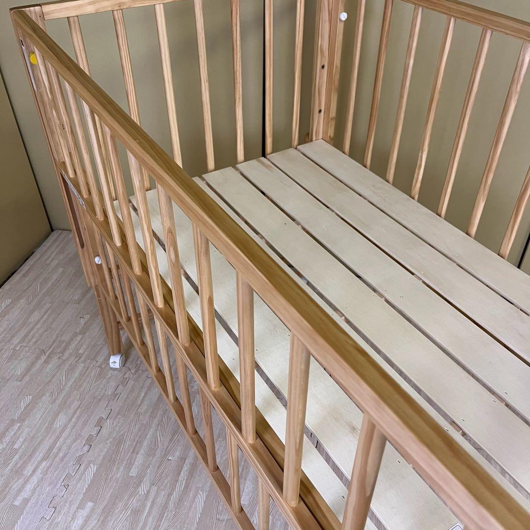 除菌清掃済　☆美品☆　大和屋　キホン　ベビーベッド　ナチュラル　上下すのこ