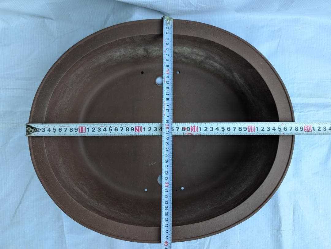 大型 盆栽鉢 絵鉢 外寸48×40cm 高さ14.5cm 楕円鉢 古鉢 作者不詳