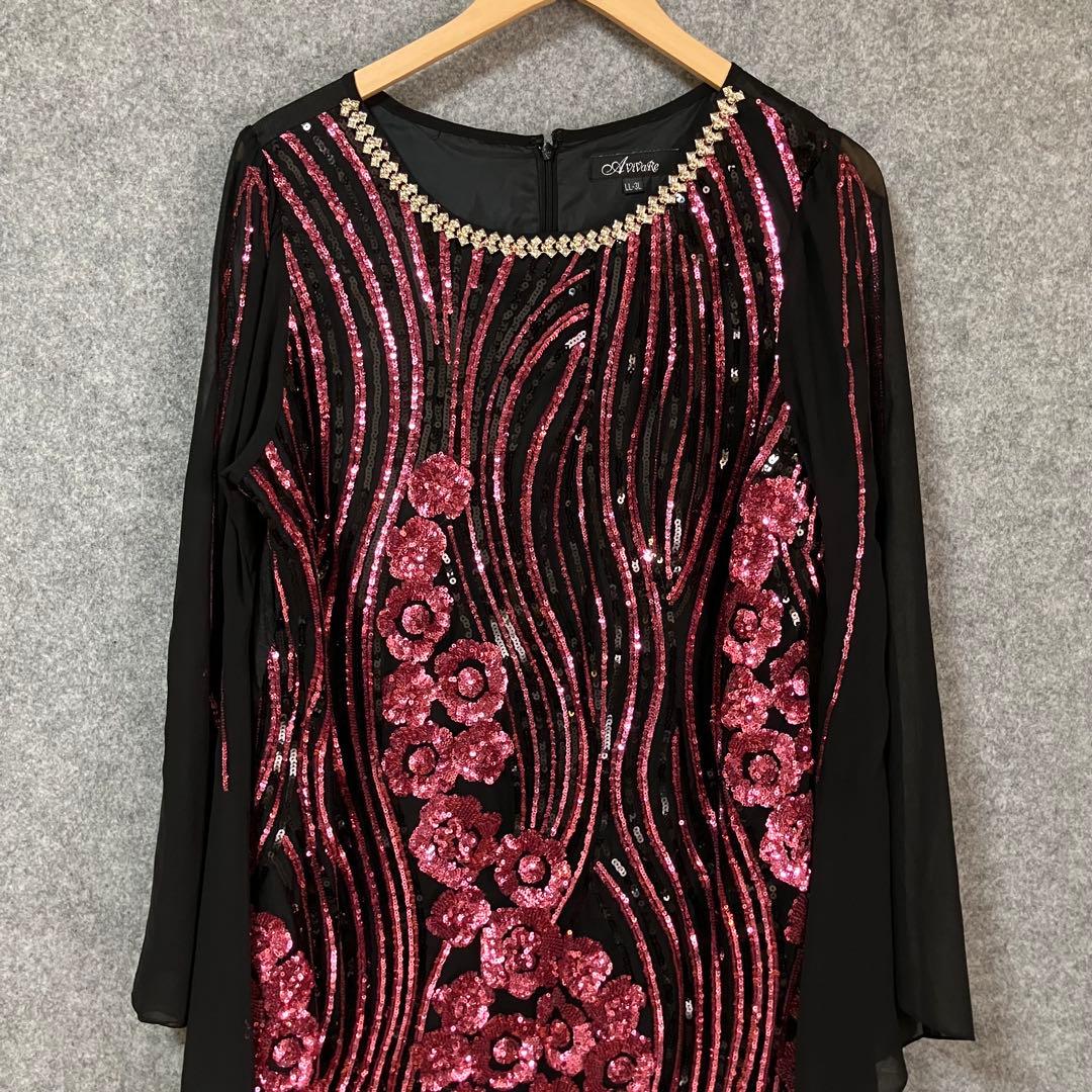 Avivare 社交ダンス用ドレス 黒とピンク スパンコール