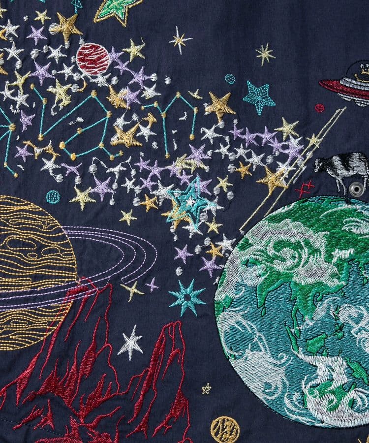 宇宙 ネイビー ロングコート 刺繍モッズコート