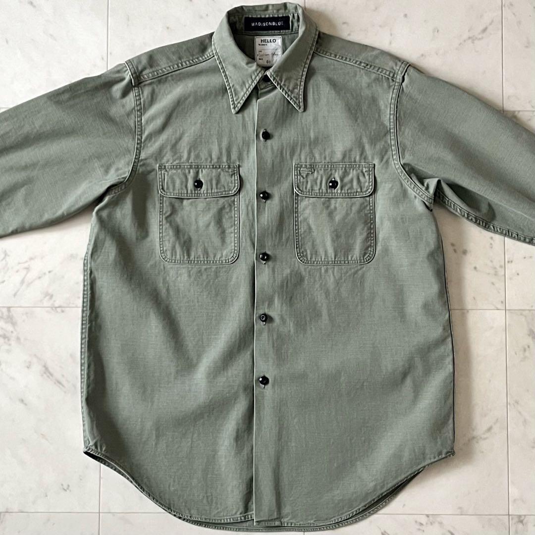 美品＊マディソンブルー ハンプトンシャツ サイズ01 カーキ 長袖 ロゴ刺繍