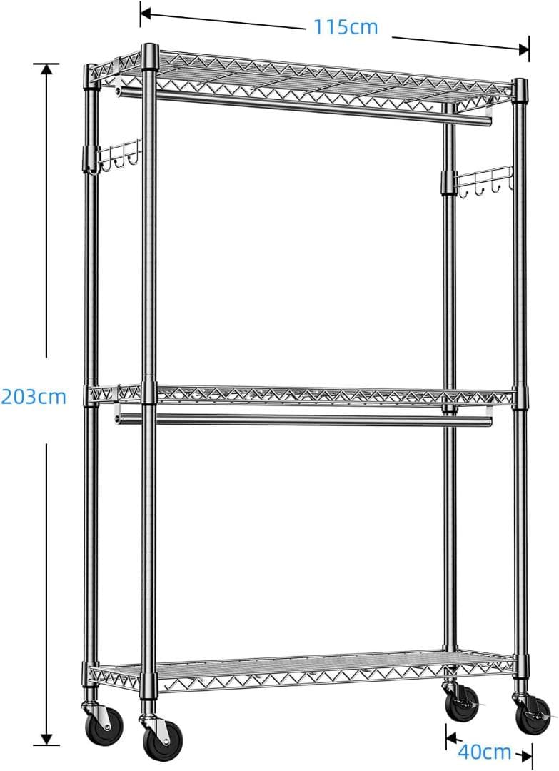 【新品未開封】ハンガーラック キャスター付き 3段 押入れ ハンガーパイプ付き