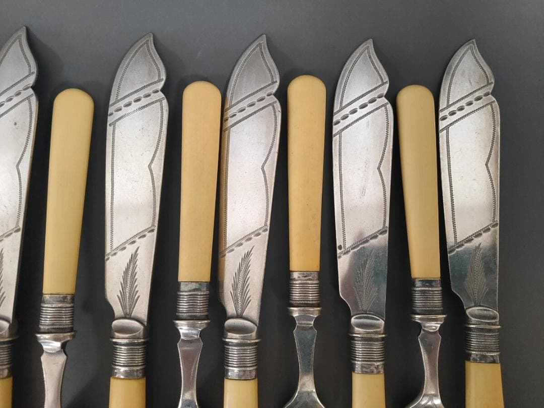 英国ヴィンテージ 純銀P ナイフ フォーク 12本set (L10)