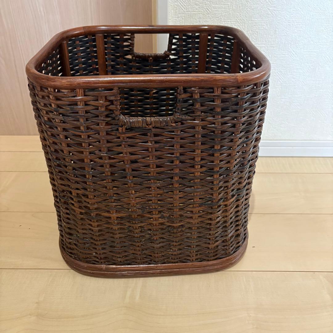ラタン 籐製 ランドリーバスケット ラック ワゴン 収納